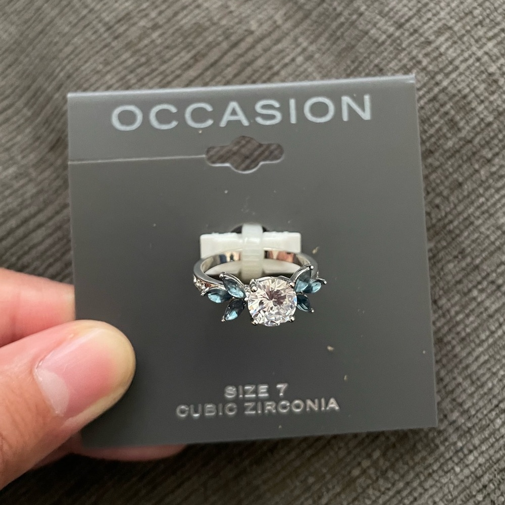 NWT - Occasion Silver and Blue Cubic Zirconia Ring, Size 7